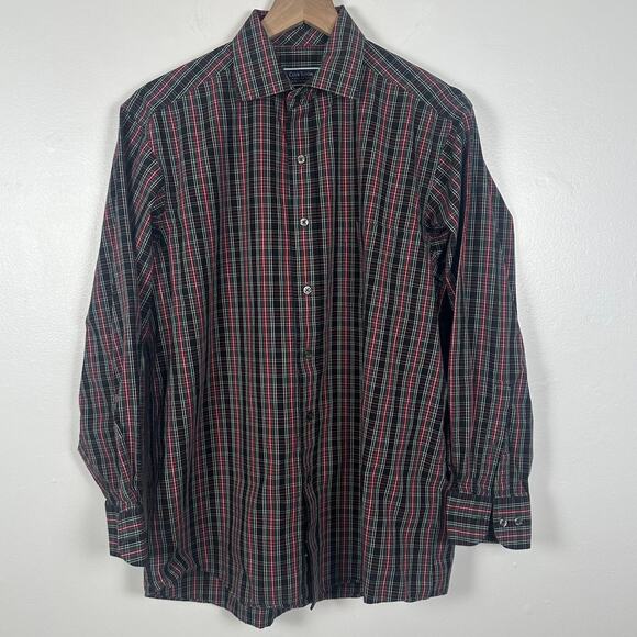 Club Room Mens Performance Regular Fit Long Sleeve Red/Black Plaid Shirt 15.5 - Picture 1 of 8